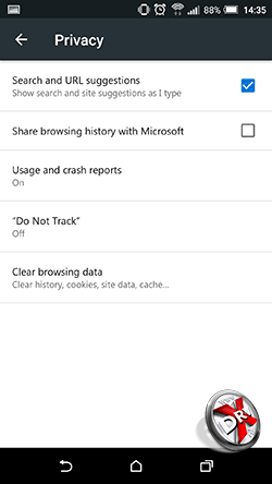 Microsoft Edge для Android: настройки. Рис 4