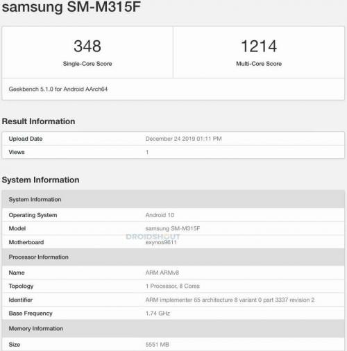 Geekbench Samsung Galaxy M31